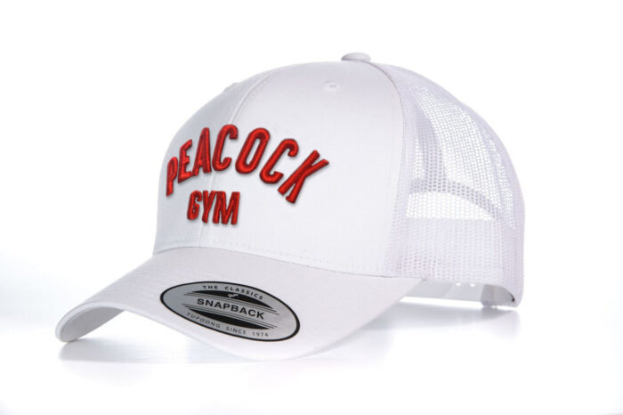 Peacock Gym Mesh Cap - White and Red