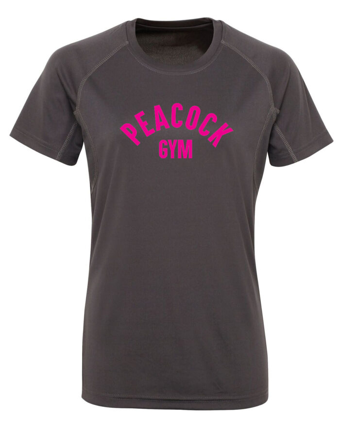 Panelled tech tee (WOMENS) - Charcoal and Pink