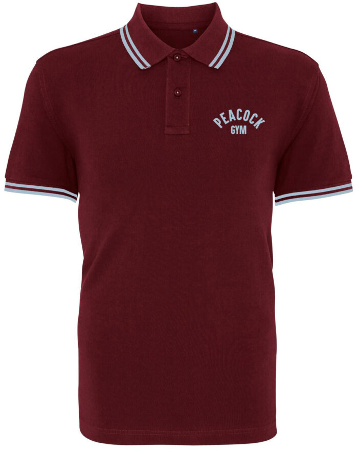 Peacock Gym Polo shirt - Maroon and Cyan